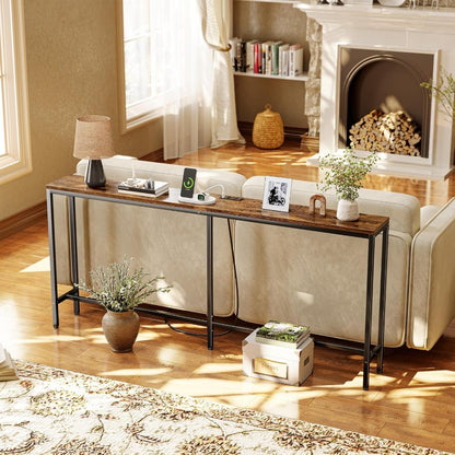 Narrow Entryway Console Table with Power Outlet
